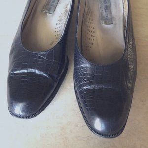 Bruno Melli - Leather - Black Crocodile - Close Toe Low Heel - Size 10